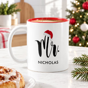 Caneca De Café Em Dois Tons Monograma de Férias Personalizadas do Red Santa Ha