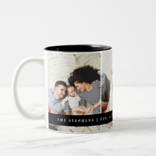 Caneca De Café Em Dois Tons Monograma de Fotos da Família Moderna e Data Estab