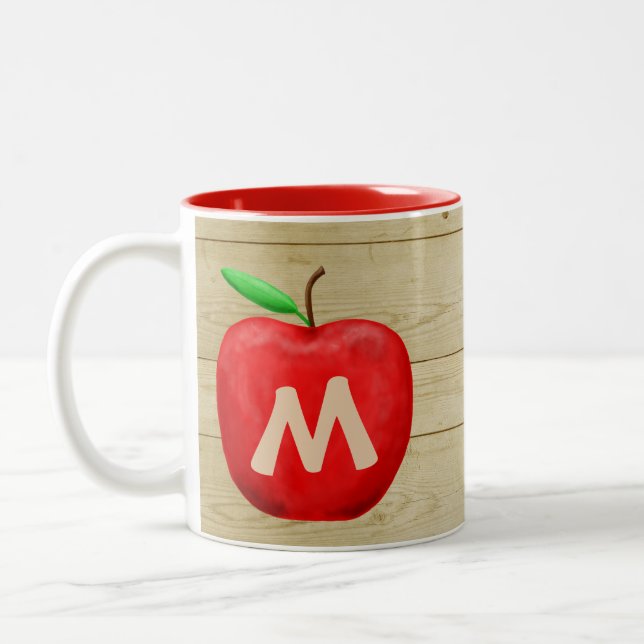 Caneca De Café Em Dois Tons Monograma de Maçã Vermelha (Esquerda)
