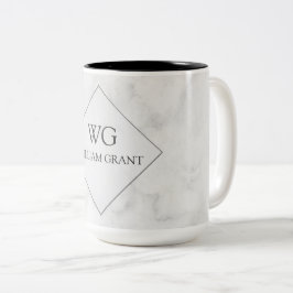 Caneca De Café Em Dois Tons Monograma de mármore branco chique minimalista