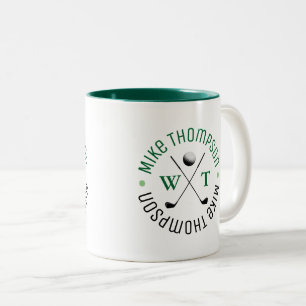 Caneca De Café Em Dois Tons Monograma de na moda para um jogador de golfe verd