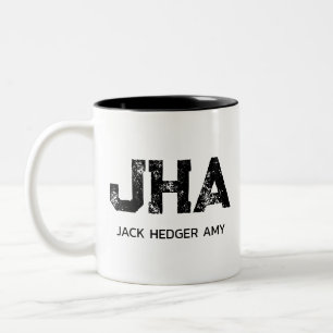 CANECA DE CAFÉ EM DOIS TONS MONOGRAMA DE NOME DE TRÊS LETRAS PRETO MINIMALISTA
