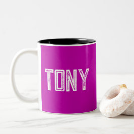 Caneca De Café Em Dois Tons Monograma de nome personalizado magenta sólido
