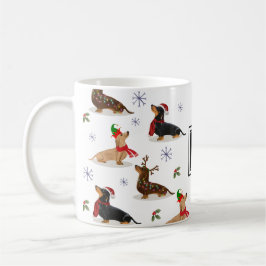 Caneca De Café Em Dois Tons Monograma de salsicha de Natal Dachshund