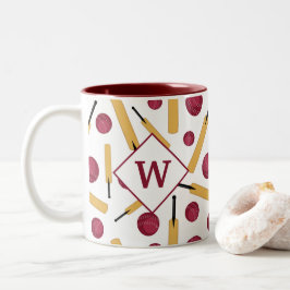 Caneca De Café Em Dois Tons Monograma do jogador de críquete