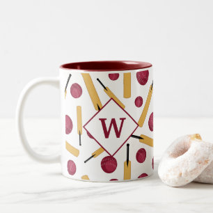 Caneca De Café Em Dois Tons Monograma do jogador de críquete