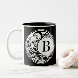 Caneca De Café Em Dois Tons Monograma do Lobo Tribal