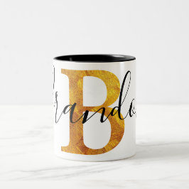 Caneca De Café Em Dois Tons Monograma do ouro "B" com nome personalizado