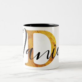 Caneca De Café Em Dois Tons Monograma do ouro "D" com nome personalizado