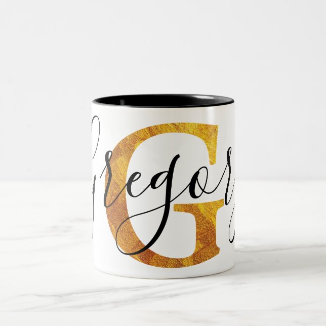 Caneca De Café Em Dois Tons Monograma do ouro "G" com nome personalizado (Centro)