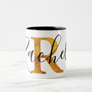 Caneca De Café Em Dois Tons Monograma do ouro "R" com nome personalizado