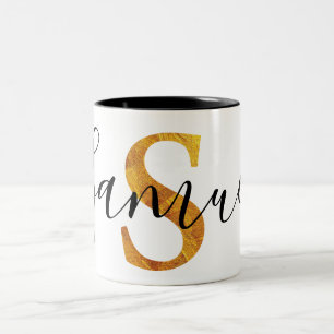 Caneca De Café Em Dois Tons Monograma do ouro "S" com nome personalizado