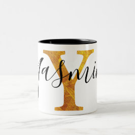 Caneca De Café Em Dois Tons Monograma do ouro "Y" com nome personalizado