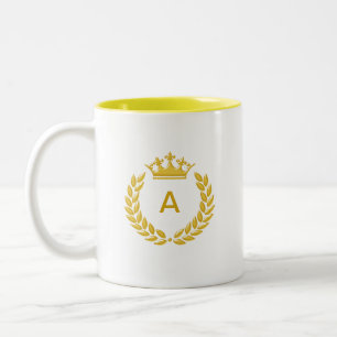 Caneca De Café Em Dois Tons Monograma Dourado & Coroa com Folhas de Louro