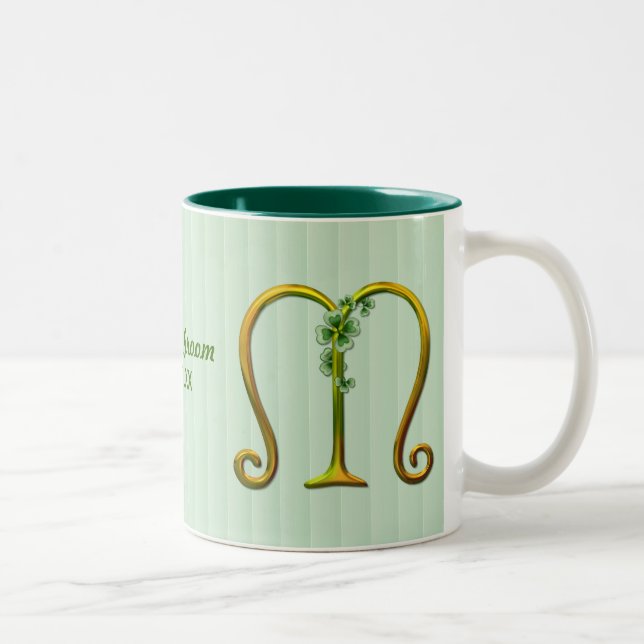 Caneca De Café Em Dois Tons Monograma Dourado irlandês M (Direita)