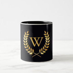 Caneca De Café Em Dois Tons Monograma Dourado Laurel Wreath