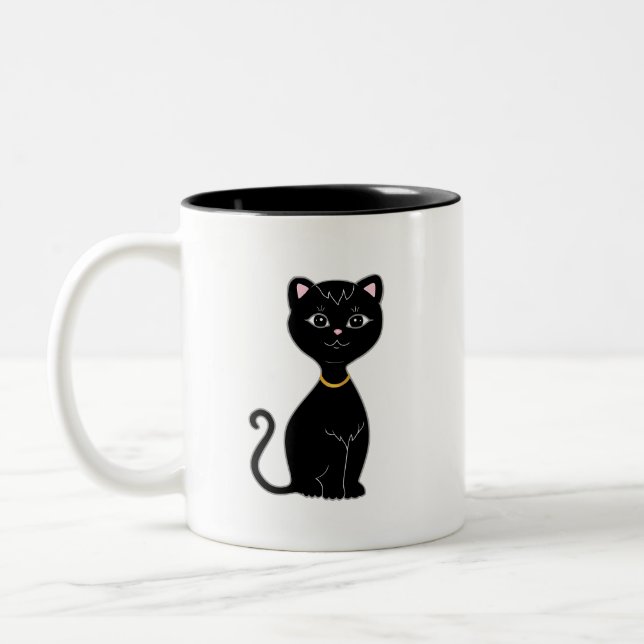 Caneca De Café Em Dois Tons Monograma e Gato Preto Cinto (Esquerda)