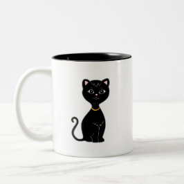 Caneca De Café Em Dois Tons Monograma e Gato Preto Fofo