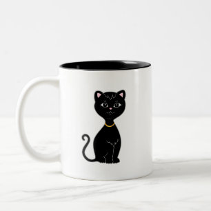 Caneca De Café Em Dois Tons Monograma e Gato Preto Fofo