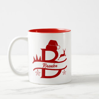 Caneca De Café Em Dois Tons Monograma e Nome Bonitos de Natal