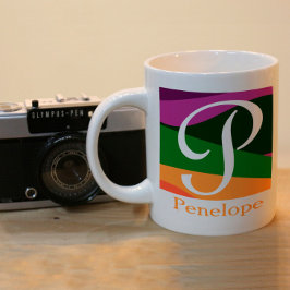 Caneca De Café Em Dois Tons Monograma Elegante com Design Geométrico