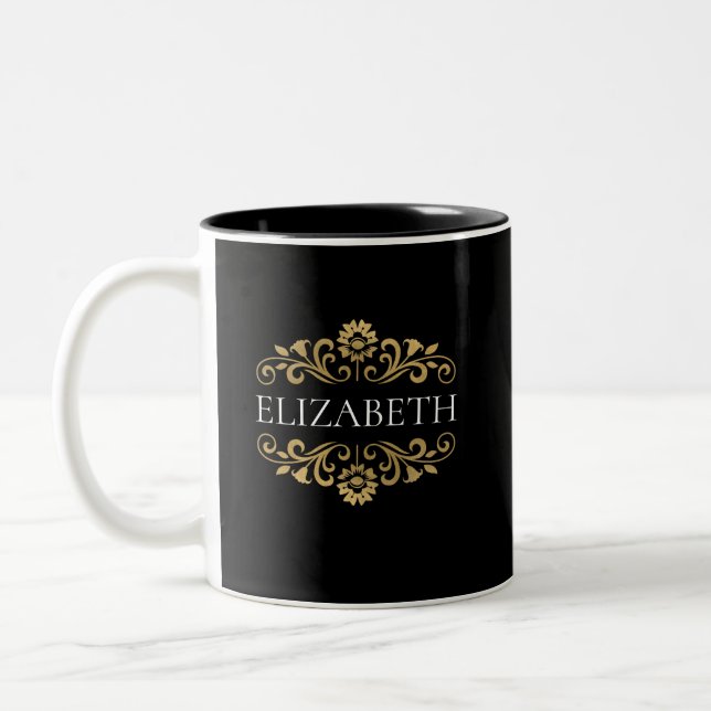 Caneca De Café Em Dois Tons Monograma Elegante Dourado (Esquerda)