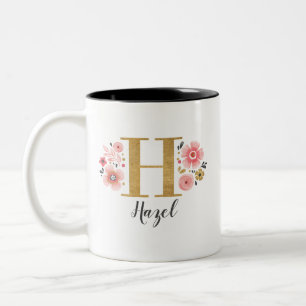 Caneca De Café Em Dois Tons Monograma Elegante Inicial