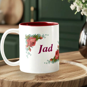 Caneca De Café Em Dois Tons Monograma Floral Clássico Letra J & Nome Jad Pesso