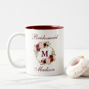 Caneca De Café Em Dois Tons Monograma Floral Dourado Monograma Bridesmaid
