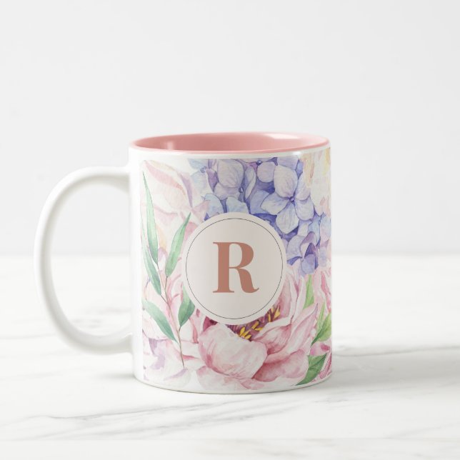 Caneca De Café Em Dois Tons Monograma Floral Elegante (Esquerda)