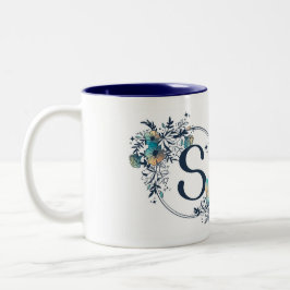 Caneca De Café Em Dois Tons Monograma Floral Místico Inicial - Letra S
