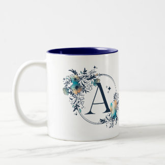 Caneca De Café Em Dois Tons Monograma Floral Místico - Letra A