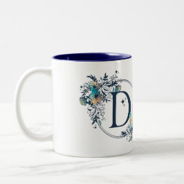 Caneca De Café Em Dois Tons Monograma Floral Místico - Letra D
