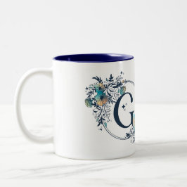 Caneca De Café Em Dois Tons Monograma Floral Místico - Letra G