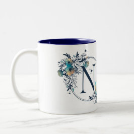 Caneca De Café Em Dois Tons Monograma Floral Místico - Letra N