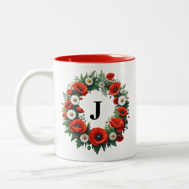 Caneca De Café Em Dois Tons Monograma Floral - Personalizado (Esquerda)