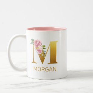 Caneca De Café Em Dois Tons Monograma Floral Personalizado Botânico Inicial