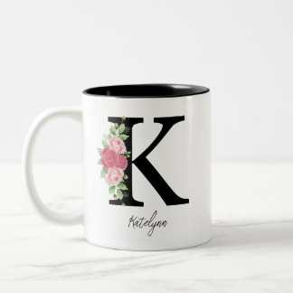 Caneca De Café Em Dois Tons Monograma Floral Personalizado Elegante Café Mug K