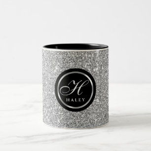 Caneca De Café Em Dois Tons Monograma inicial de Cinzas de prata quic de luxo