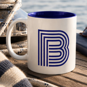 Caneca De Café Em Dois Tons Monograma Inicial Monogramada Azul Moderna Simples