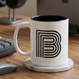 Caneca De Café Em Dois Tons Monograma Inicial Monogramada Preta Moderna Simple