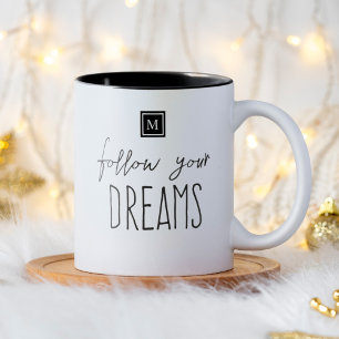 Caneca De Café Em Dois Tons Monograma Inicial Motivacional Siga Seus Sonhos