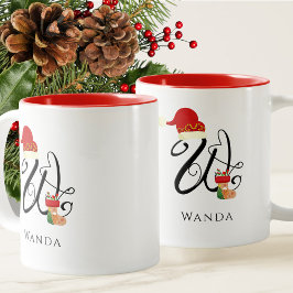 Caneca De Café Em Dois Tons Monograma Inicial W Elegante Moderno Natal