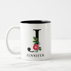 Caneca De Café Em Dois Tons Monograma J de Alfabeto Floral Personalizado