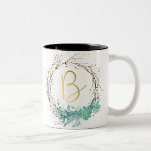 Caneca De Café Em Dois Tons Monograma - letra B em coroa