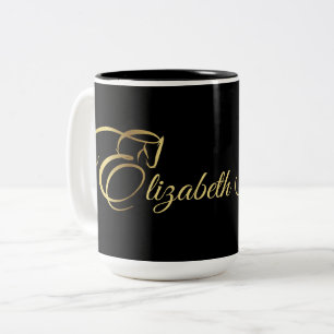 Caneca De Café Em Dois Tons Monograma - Letra E Cavalo em ouro
