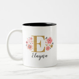 Caneca De Café Em Dois Tons Monograma - Letra Floral Rosa E