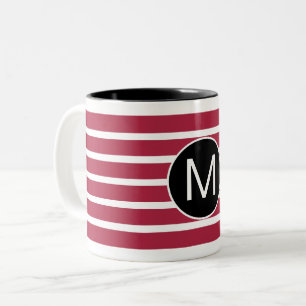 Caneca De Café Em Dois Tons Monograma Listrado de Burgundy e Preto