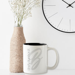 Caneca De Café Em Dois Tons Monograma Mínimo de Escrita Moderna Negrito de Neg