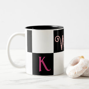 Caneca De Café Em Dois Tons Monograma Moderno Preto e Branco